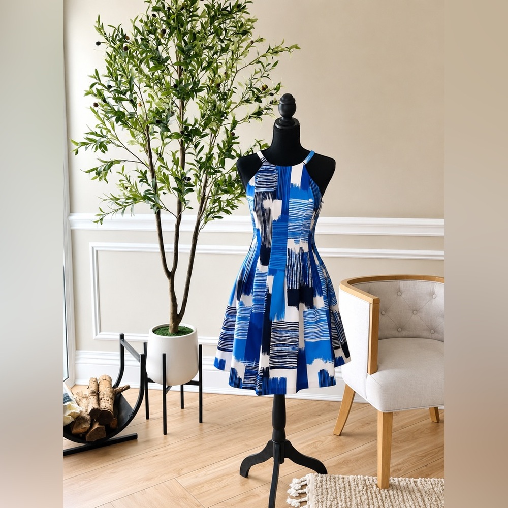 Vince Camuto Blue & White Fit & Flare Dress – Size 2 (NWT)